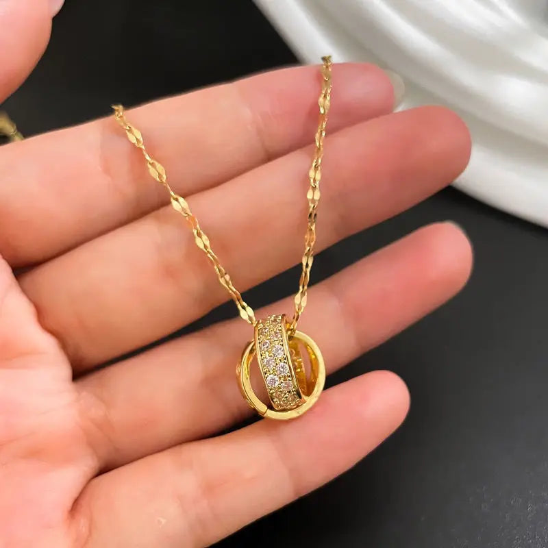 Double Ring Gold Stainless Steel Pendant Necklace for Women Pendant Necklace Nixie