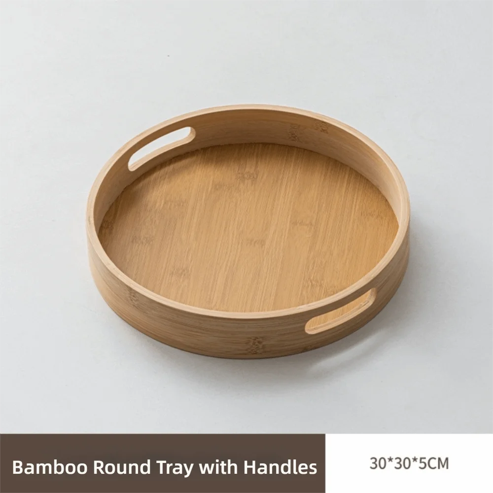 Round Wooden Serving Tray with Handle | 25–40CM Sizes Wooden Serving Tray Nixie 30cm