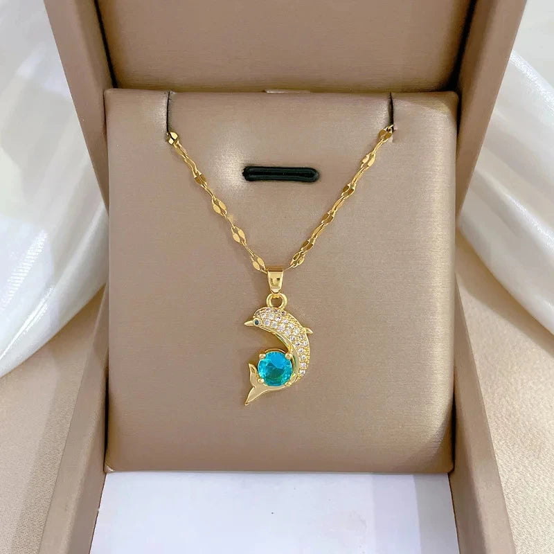 Dolphin Pendant Choker Necklace | Gold Stainless Steel Women