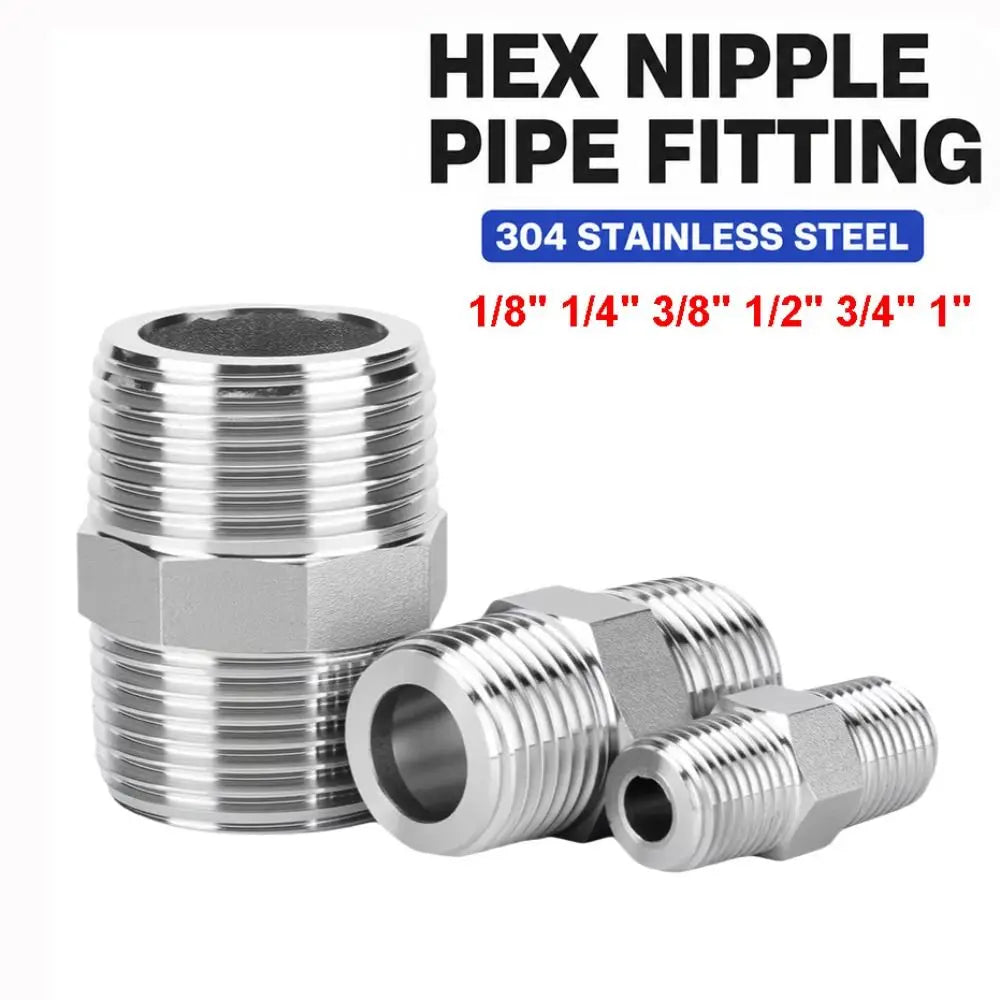 304 Stainless Steel Male Thread Hex Nipple Pipe Fitting 1/8"–1" Pipe Fitting Connector Nixie
