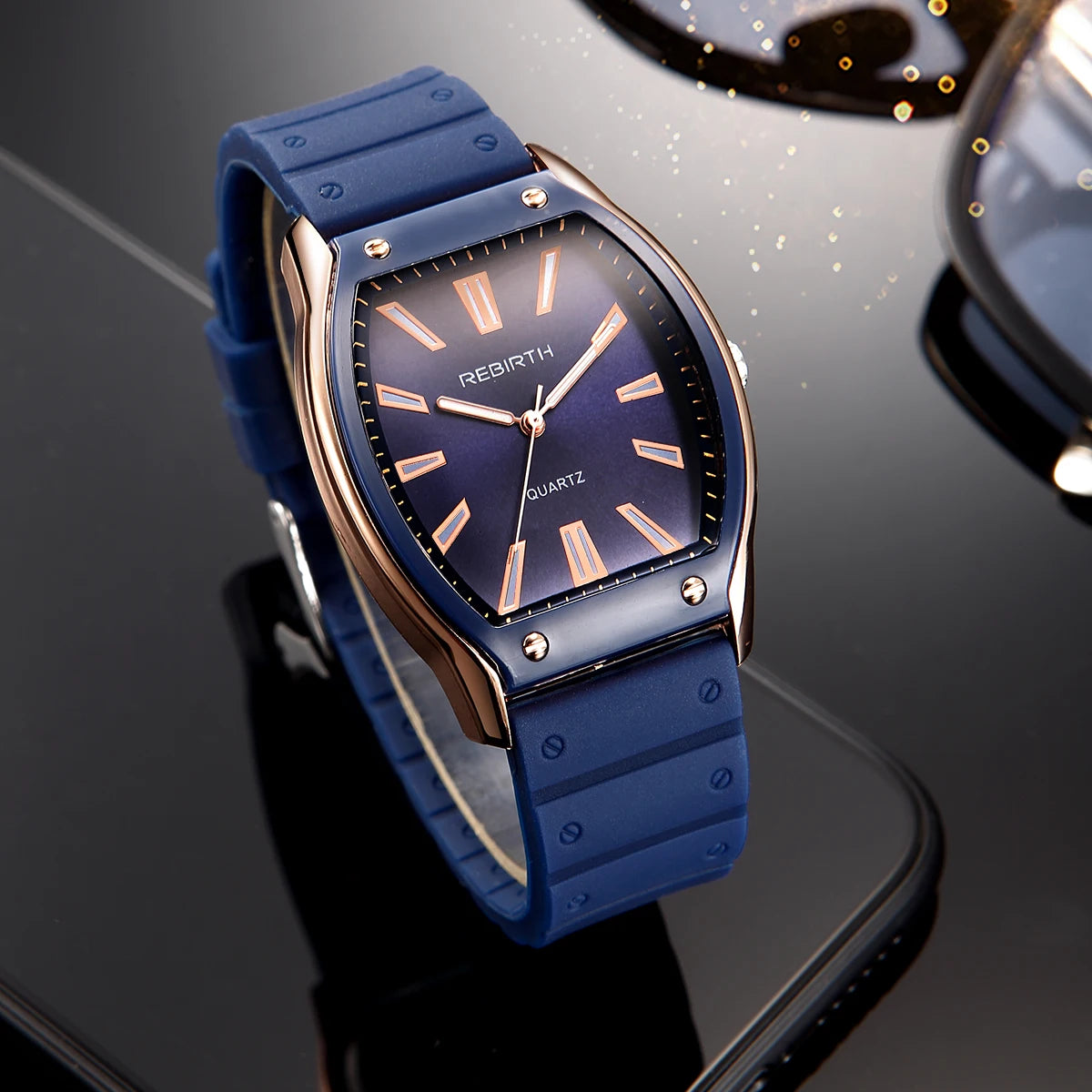 REBIRTH Unisex Casual Quartz Watch – Silicone Strap Tonneau Dial Casual Quartz Watch Nixie