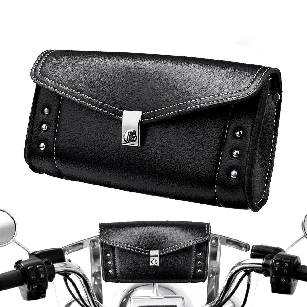 Motorcycle Windshield Bag Studded PU Leather – Road King Fit Motorcycle Windshield Bag Nixie