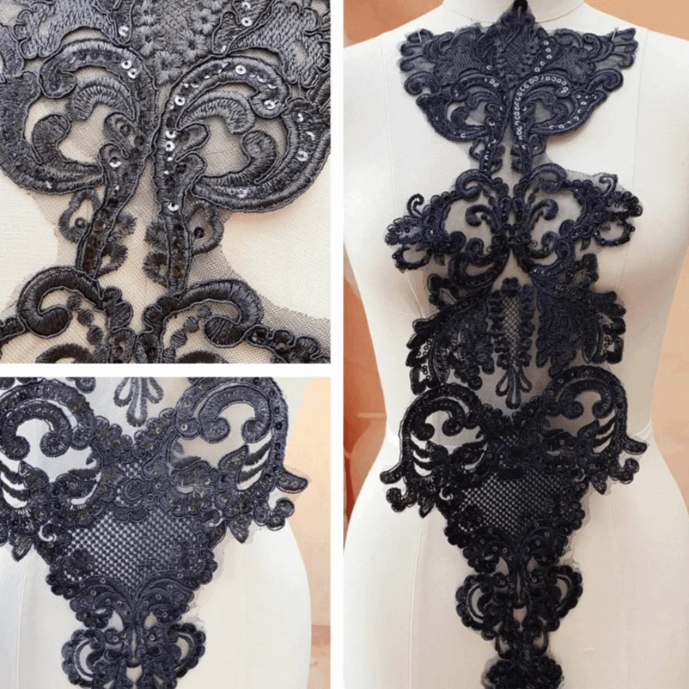 Large Sequin Embroidery Flower Patch – Dance Costume Appliqué Embroidery Appliqué Patch Nixie Black