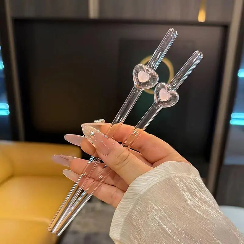 Heart Glass Reusable Straws for Party, Wedding & Cocktails Glass Drinking Straws Nixie