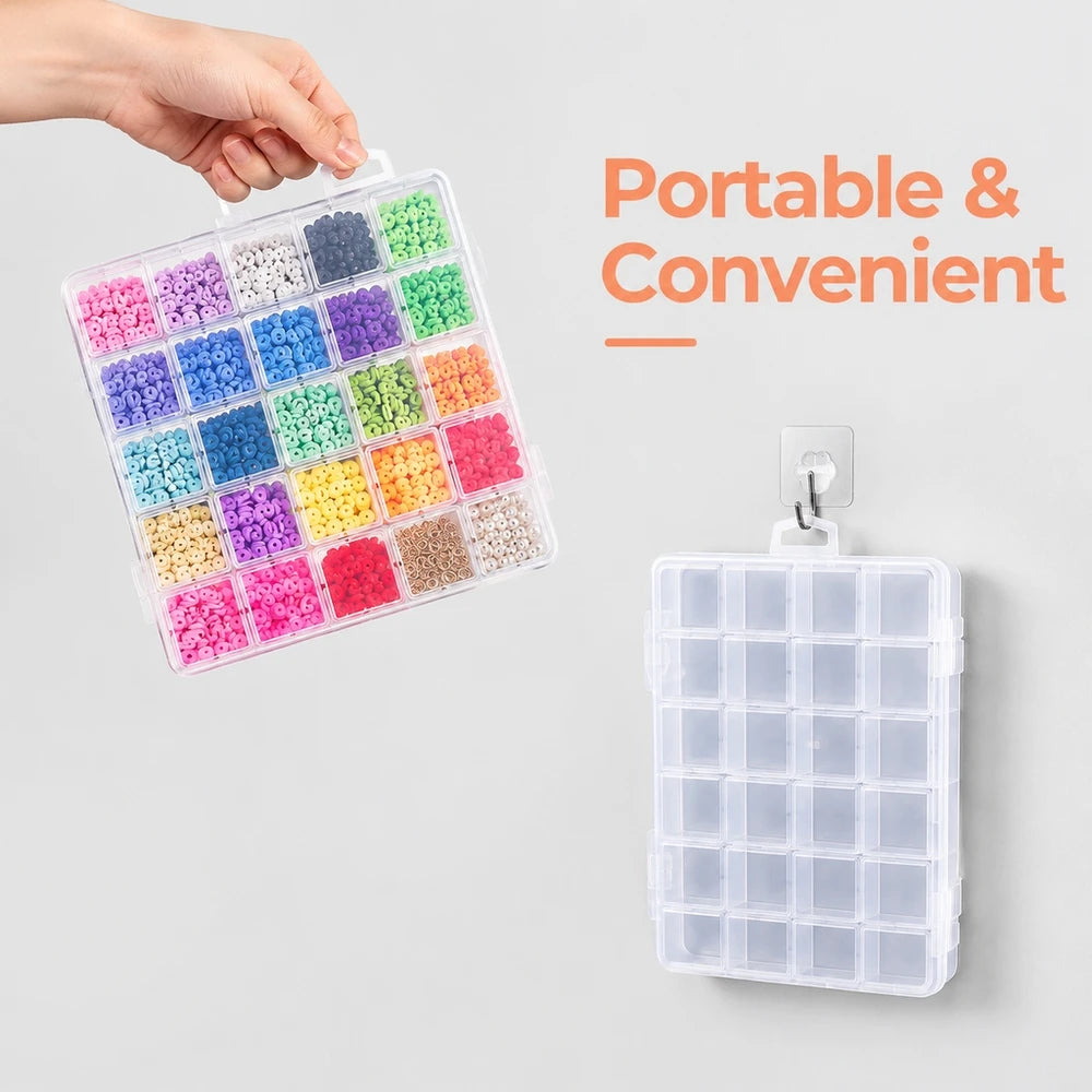 Transparent 28-Grid Box with Card Holders – Nail, Bead & Jewelry Compartment Storage Box Nixie
