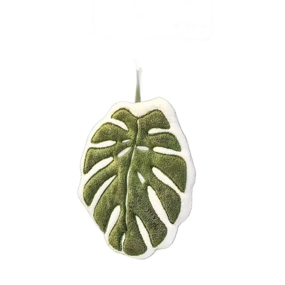 Cartoon Leaf Coral Velvet Hand Towel – Kitchen & Bathroom Coral Velvet Hand Towel Nixie