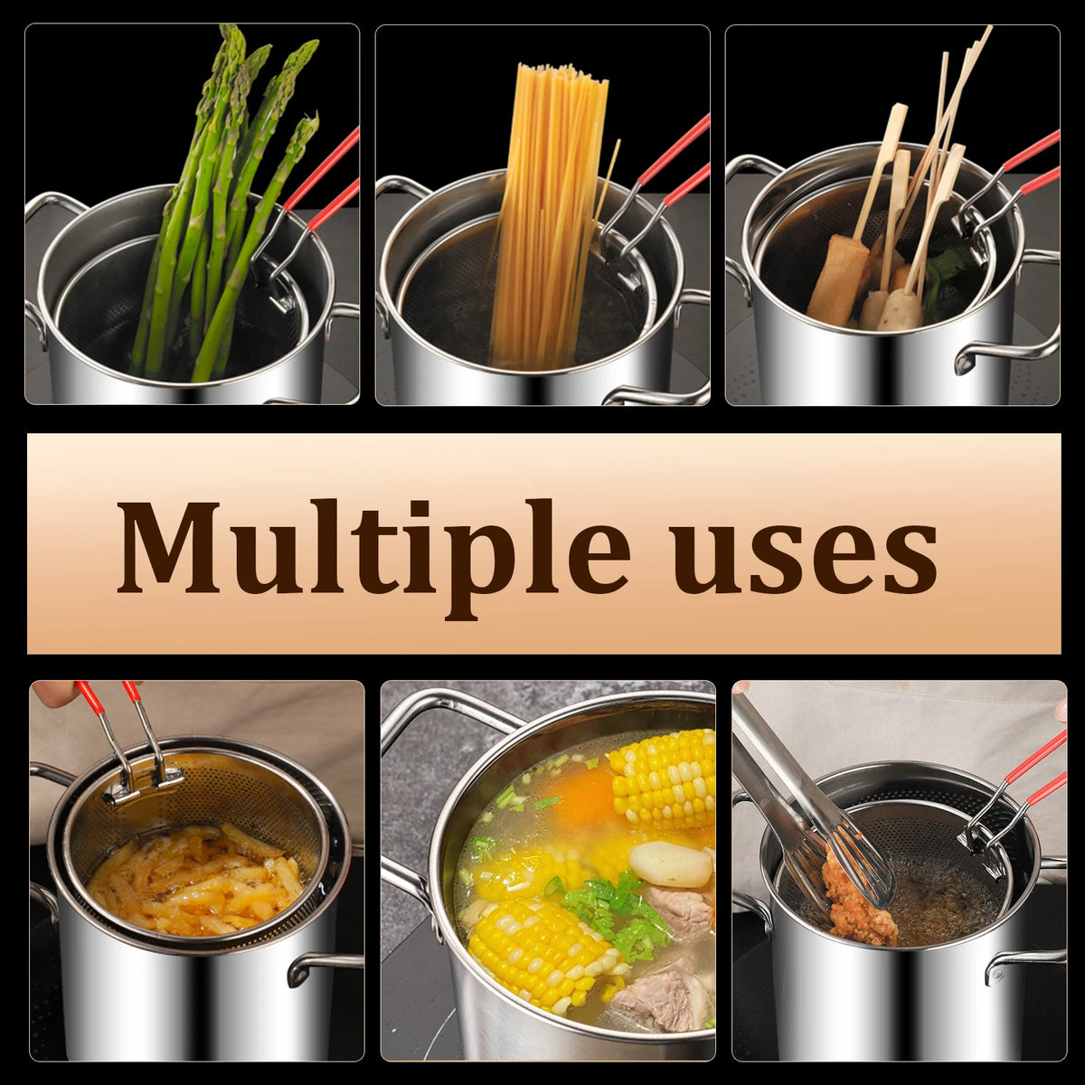 304 Stainless Steel Deep Frying Pot with Basket & Lid – 3.2 Qt Deep Fryer Pot Nixie