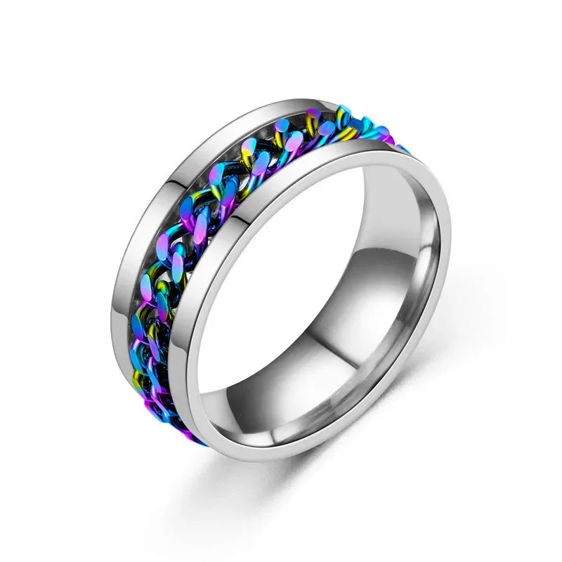 Punk Chain Rotating Ring Men & Women Zinc Alloy Sizes 6–11 Fashion Ring Nixie