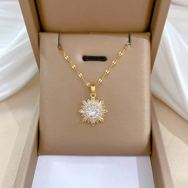 Geometric Snowflake Pendant Necklace – Gold Clavicle Chain Pendant Necklace Nixie