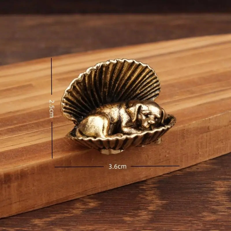 Alloy Mini Dog Figurine Vintage Bronze Clamshell Ornament Decorative Figurine Nixie