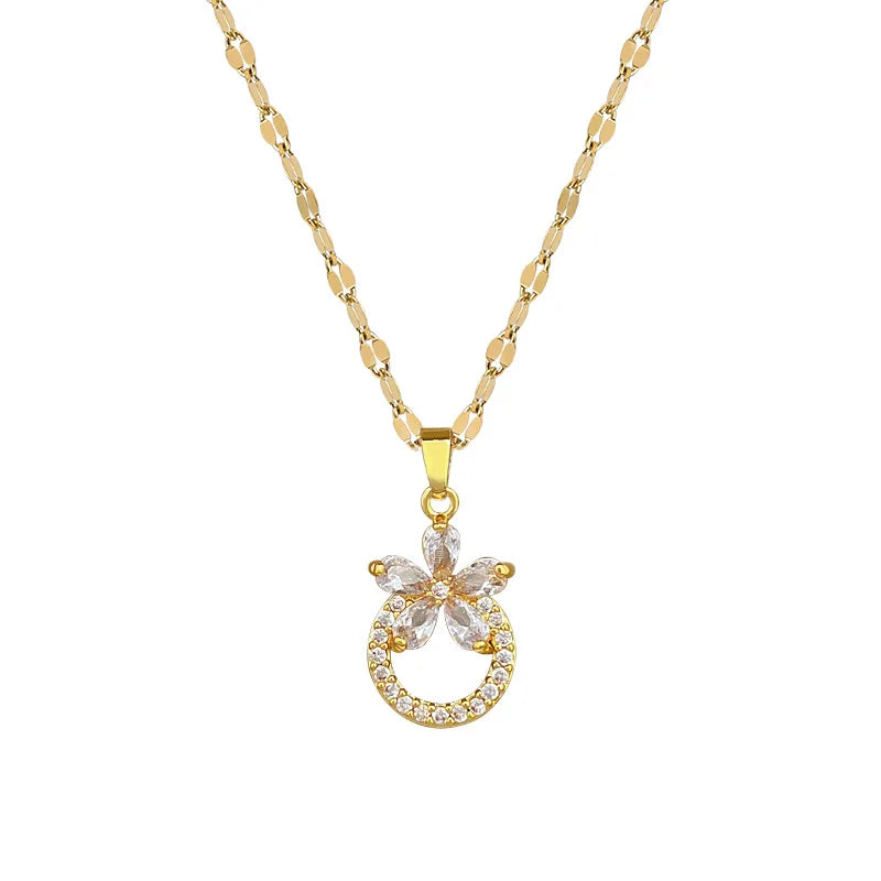 Flower Hoop Pendant Necklace Gold Stainless Steel – Nixie Pendant Necklace Nixie