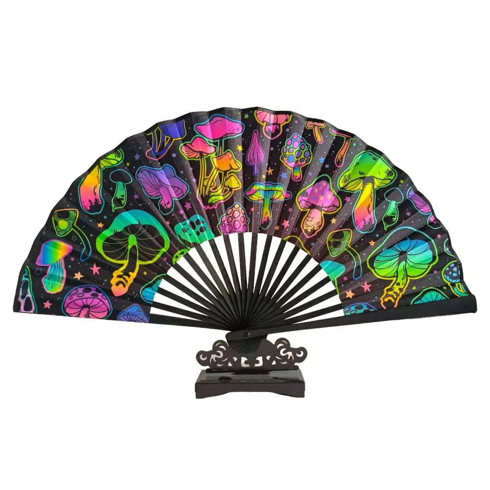 Gradient Folding Hand Fan 23cm | Reflective Leopard Rave Fan Folding Hand Fan Nixie mushrooms