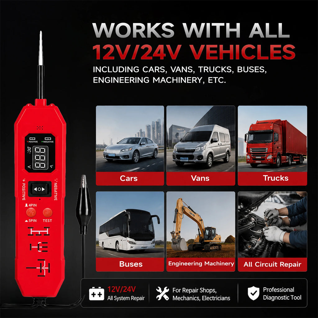 DW833 2-in-1 Automotive Relay & Circuit Tester 12V/24V Automotive Relay Tester Nixie