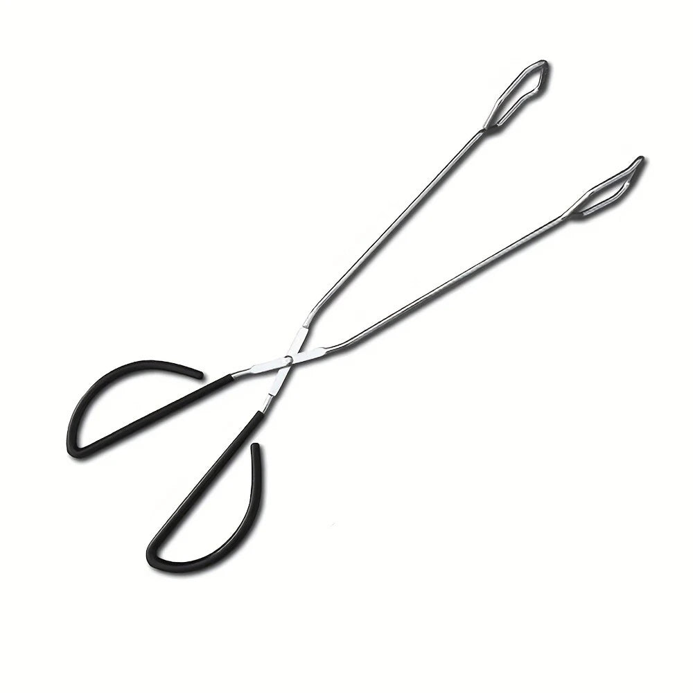 Stainless Steel BBQ Charcoal Tongs – Long Heat-Resistant Clamp BBQ Charcoal Tongs Nixie Silver