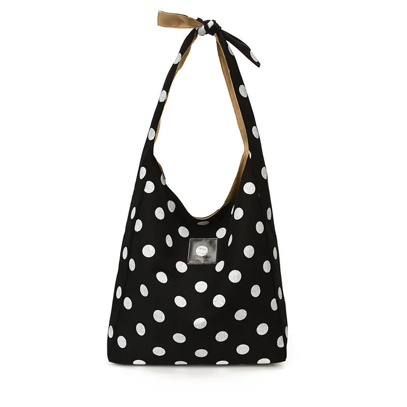 Korean Polka Dot Canvas Tote Bag – Large Women's Shoulder Bag Canvas Tote Bag Nixie