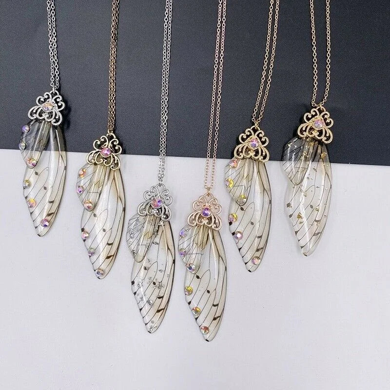 Fairy Silver Butterfly Wing Resin Pendant Necklace | Gift Pendant Necklace Nixie