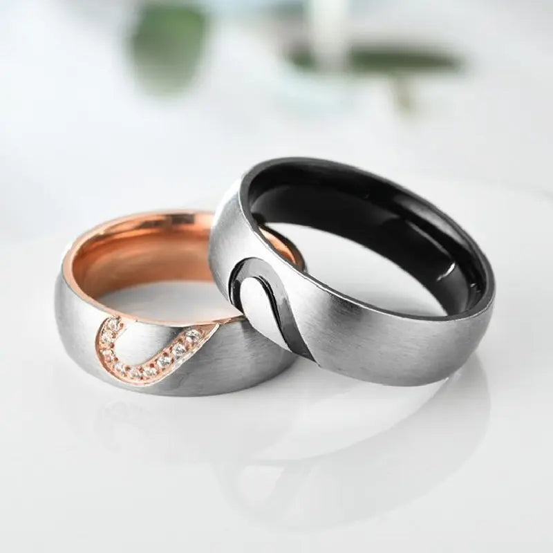 2pcs Stainless Steel Heart Ring Set – Gold & Silver Unisex Fashion Ring Set Nixie