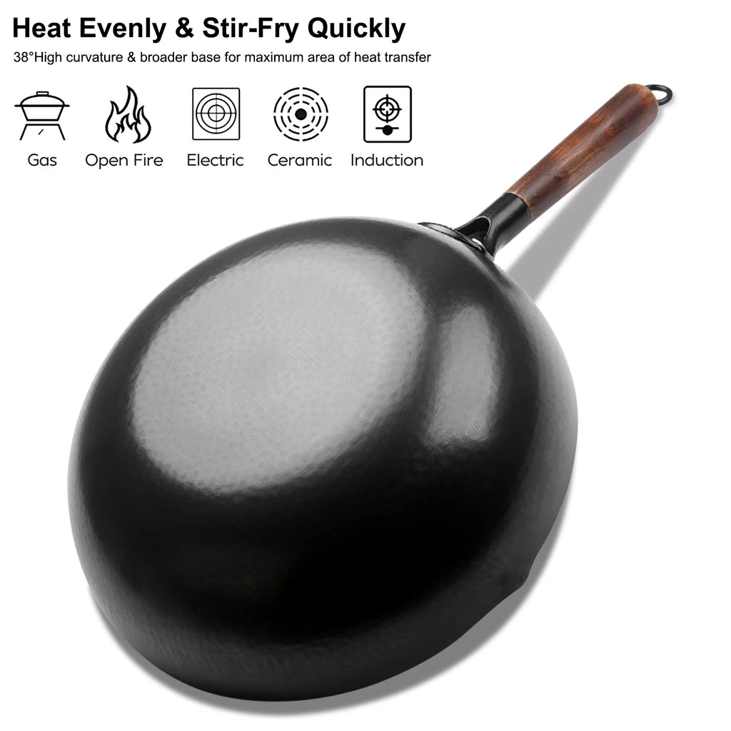 32cm Hand Hammered Carbon Steel Wok – All Stove Compatible Carbon Steel Wok Nixie