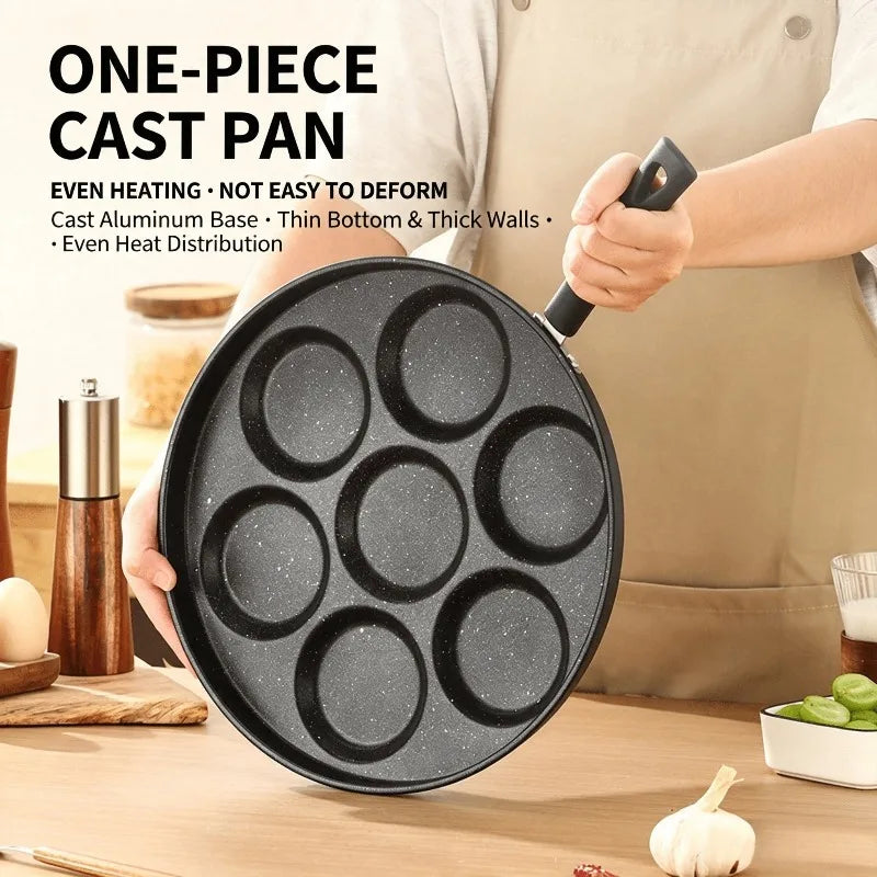 Cast Iron 7-Hole Egg Skillet Set with Tongs – Induction Safe Cast Iron Skillet Set Nixie