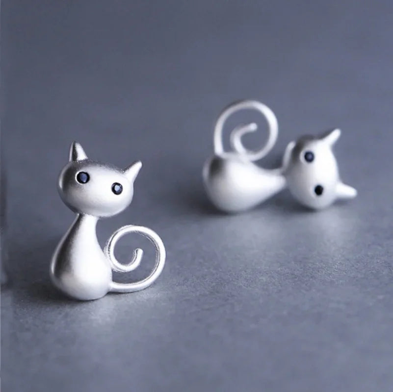 2Pcs Cute Cat Ear Stud Earrings – Silver-Plated Fashion Jewelry Stud Earrings Nixie