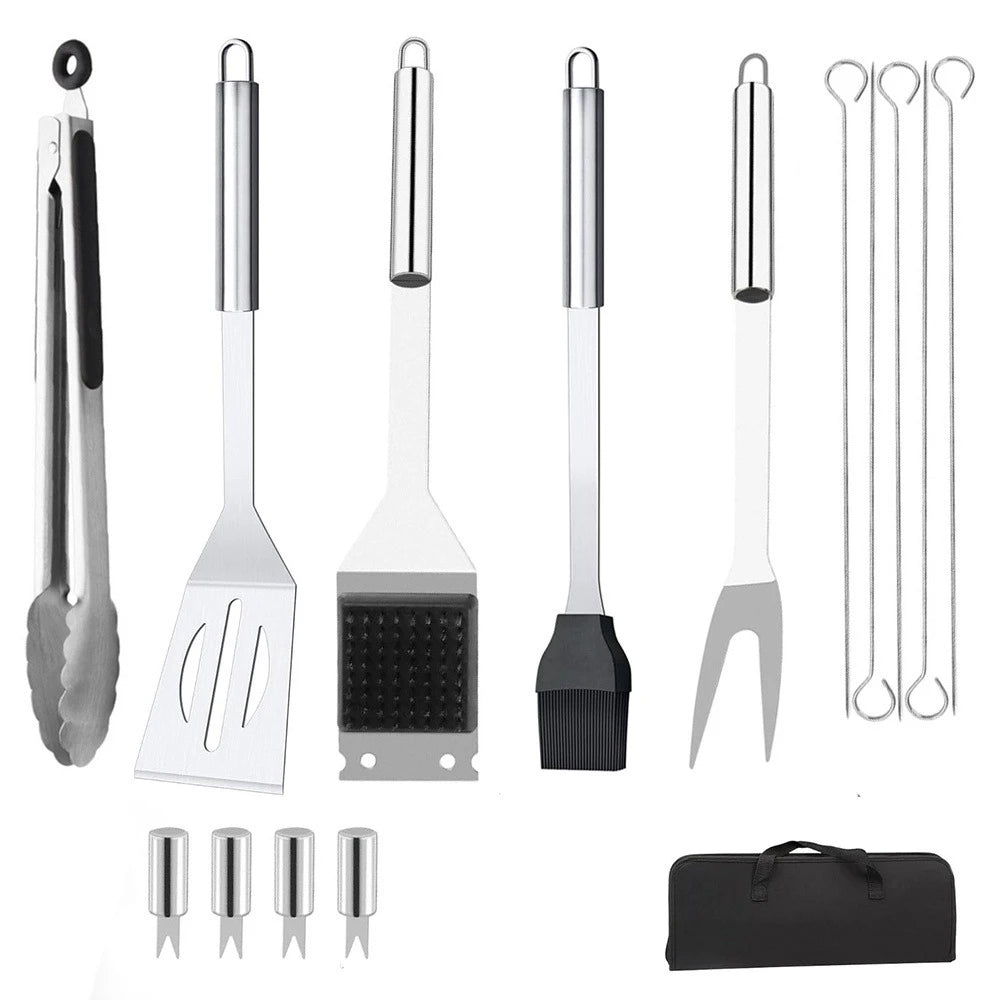 15-Piece Stainless Steel BBQ Grill Tools Set | Outdoor Grilling Kit BBQ Grill Tools Set Nixie Silver