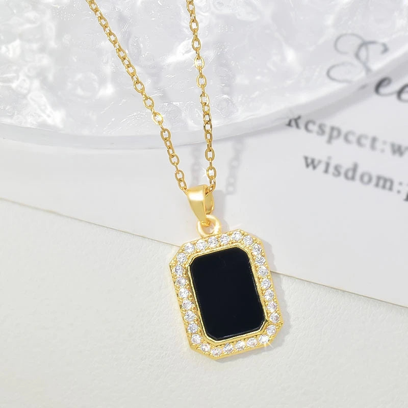 Black Square Pendant Necklace – Gold Collarbone Chain | Nixie Pendant Necklace Nixie