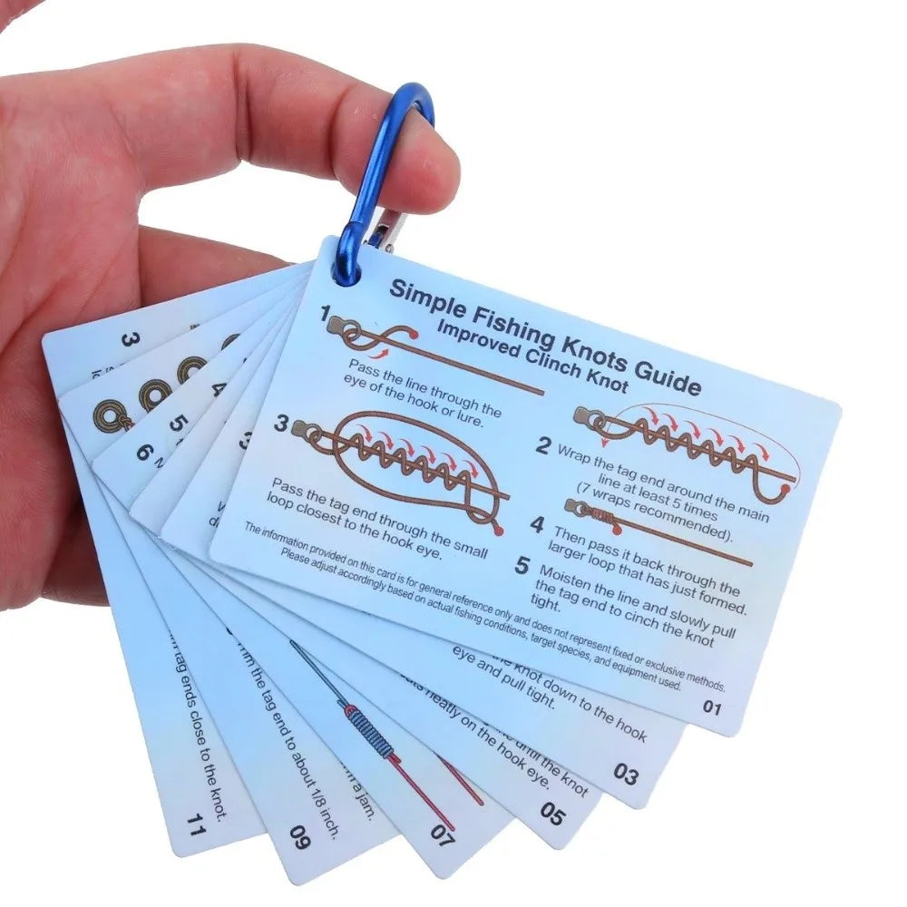 Waterproof Fishing Knot Guide Card Set with Carabiner Clip