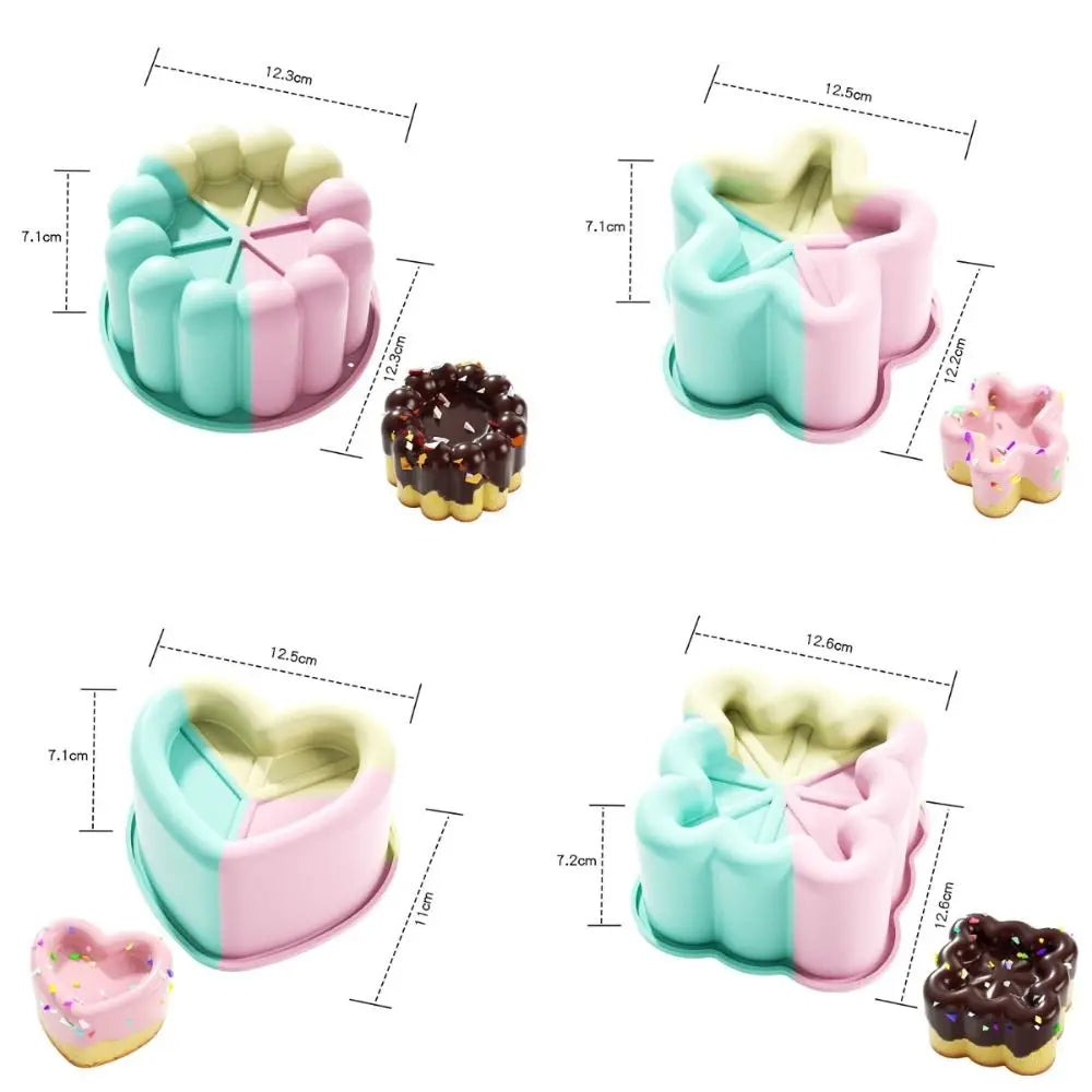 4-Piece Silicone Baking Mold Set – Round, Star, Square & Heart Silicone Baking Mold Nixie