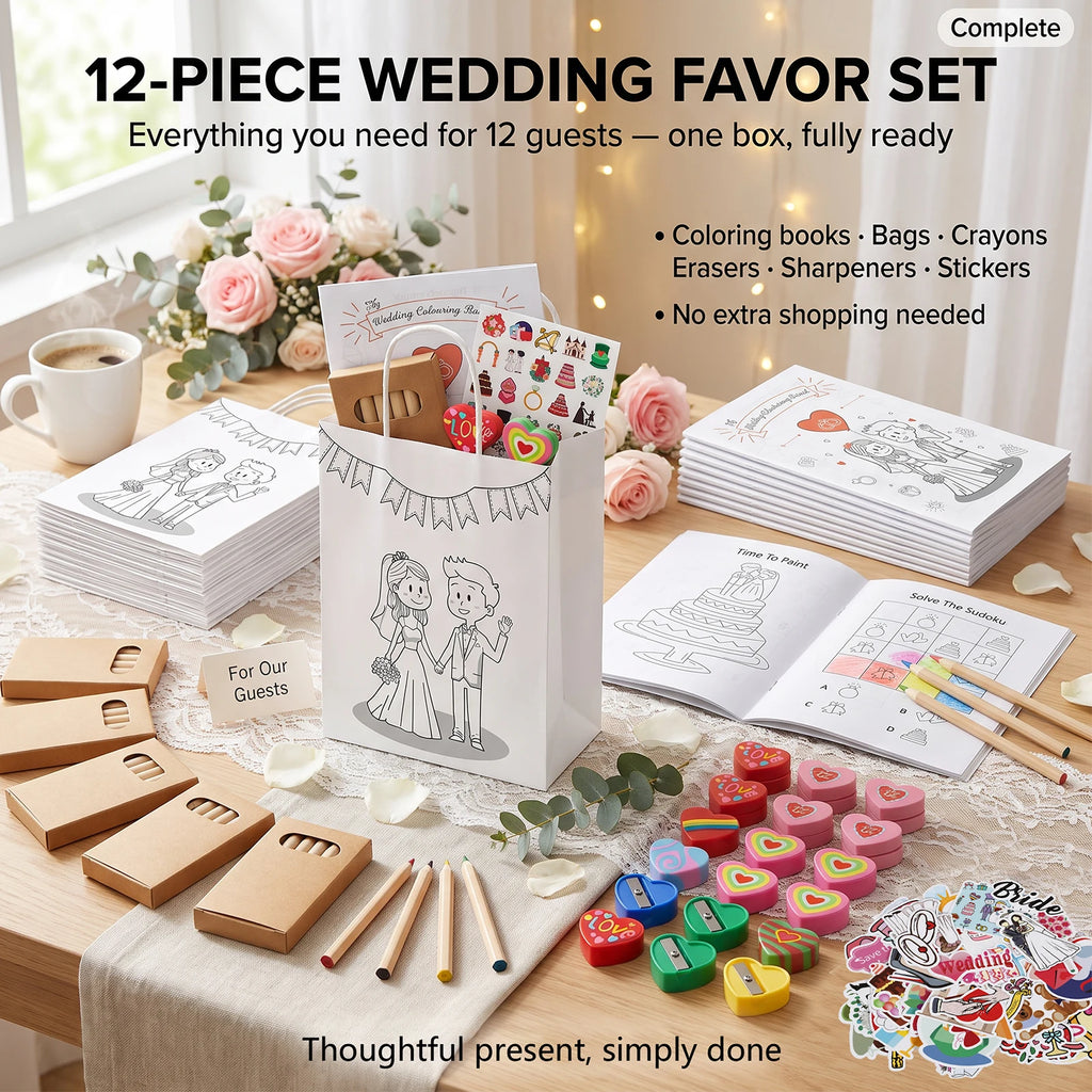 Kids Wedding Activity Pack – 12-Set Favor Kit with Coloring Books Wedding Activity Set Nixie
