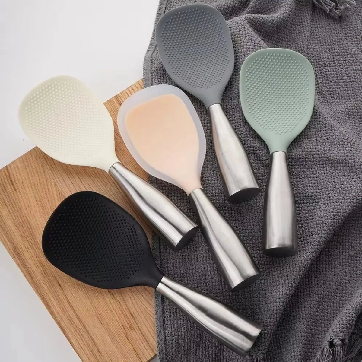 Silicone Rice Spoon with Stainless Steel Handle – Non-Stick Silicone Kitchen Spoon Nixie
