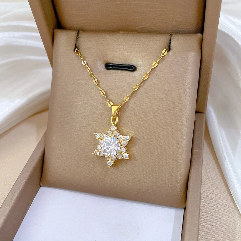 Snowflake Copper Pendant Necklace – Zircon Stainless Steel Choker Pendant Necklace Nixie