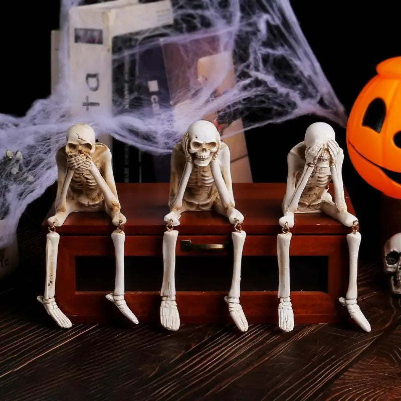 3-Pc See Hear Speak No Evil Skeleton Figurines | Halloween Decor Halloween Figurines Nixie