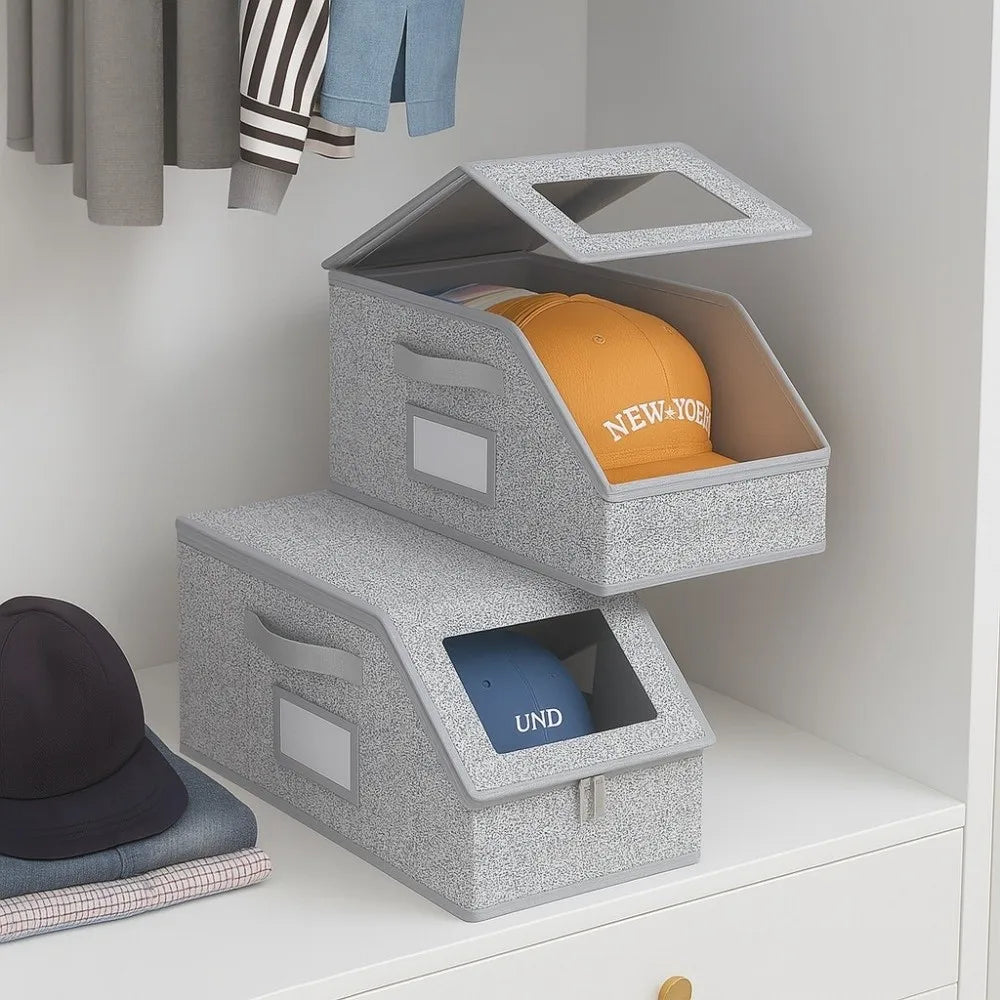 Zippered Hat Storage Box with Window – Foldable Cap Organizer