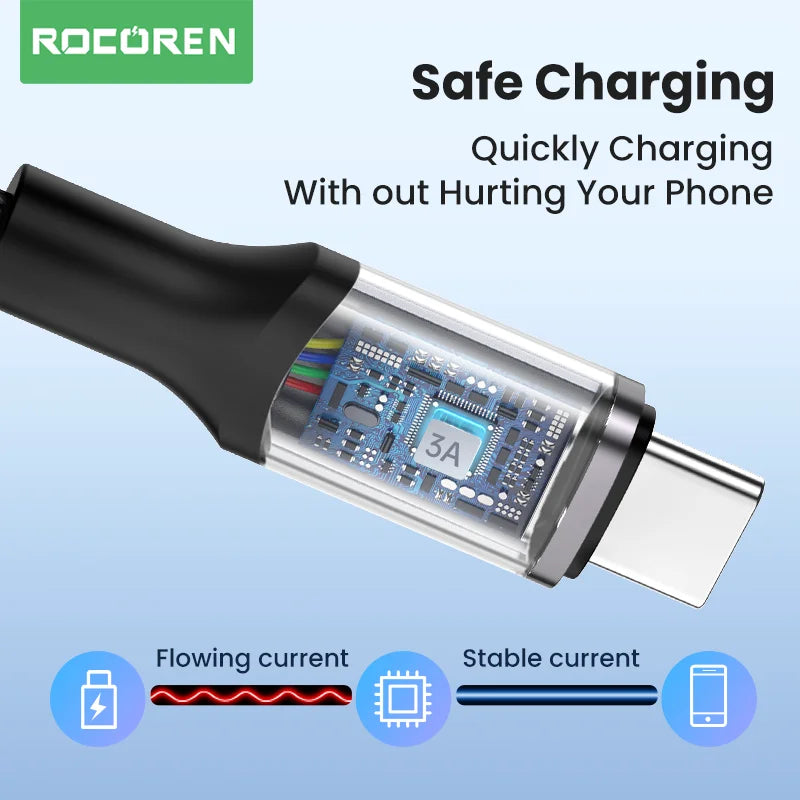 Rocoren USB-C Cable 3A Fast Charging 3M | Xiaomi Samsung Huawei USB-C Charging Cable Nixie