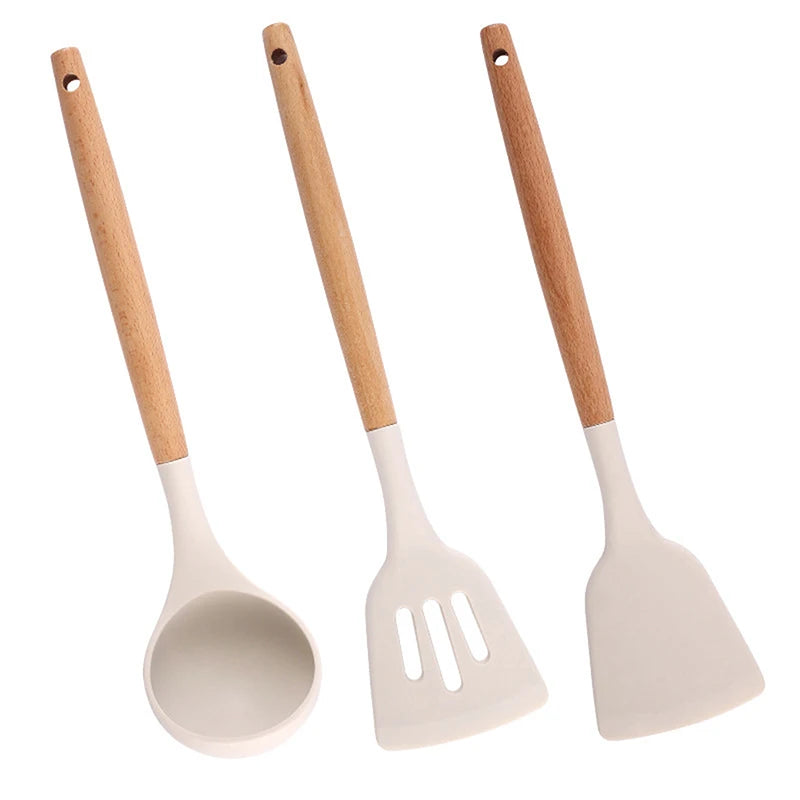 Wooden Handle Silicone Spatula Set – Frying Spatula & Ladle Kitchen Utensil Set Nixie