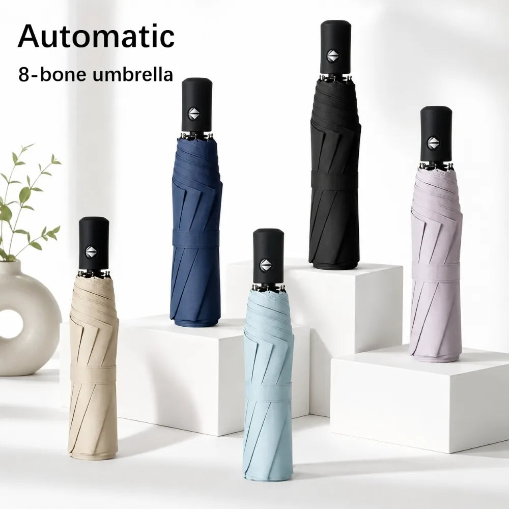 8-Rib Auto Folding Windproof Travel Umbrella | One-Touch Open Folding Travel Umbrella Nixie