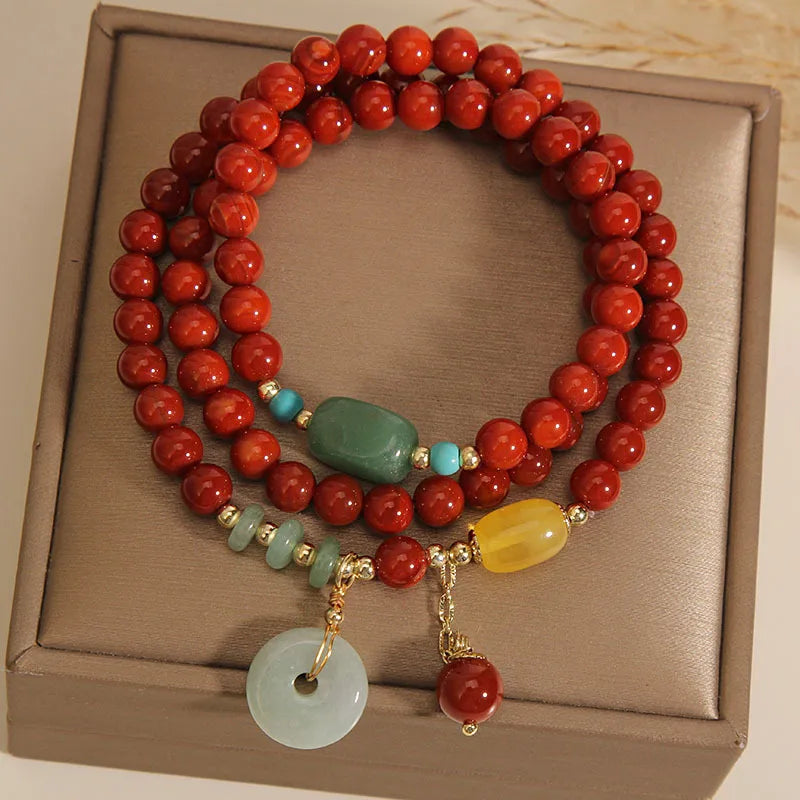 Vintage Jade Peace Buckle & Red Agate Bracelet for Women