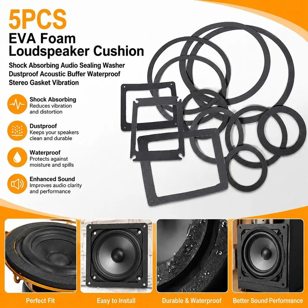 5Pcs EVA Foam Speaker Sealing Gaskets – 3" to 10" Sizes Speaker Sealing Gasket Nixie