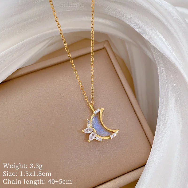 Moon Pendant Necklace Women | Gold Stainless Steel Choker