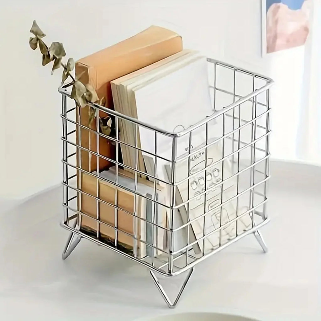 Iron Storage Basket – Kitchen, Desktop & Cosmetic Organizer Iron Storage Basket Nixie silvery