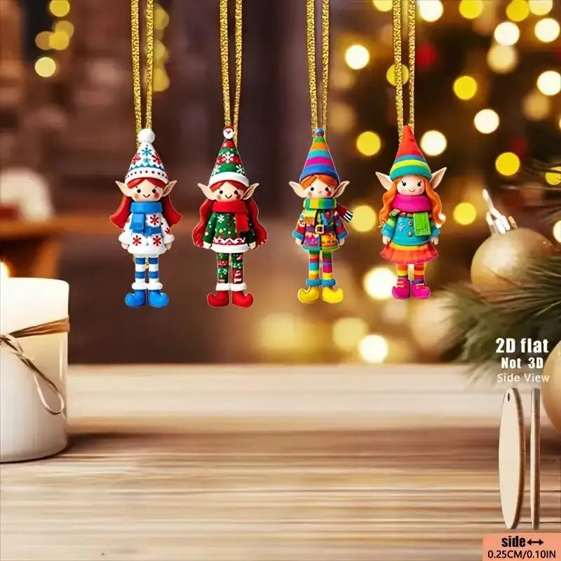 8-Piece Christmas Elf Wooden Ornaments Hanging Xmas Tree Decor Christmas Tree Ornaments Nixie