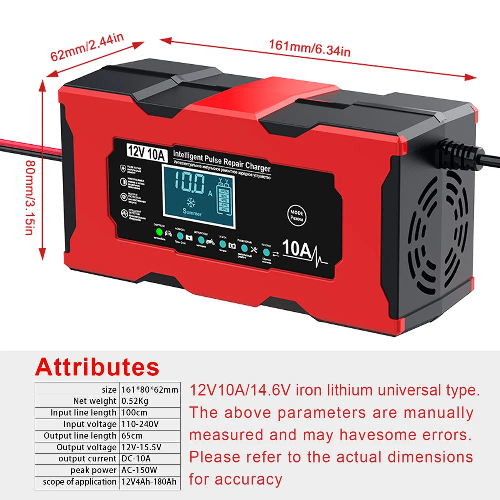 12V 10A Smart Battery Charger – Car, Motorcycle, AGM & GEL Smart Battery Charger Nixie