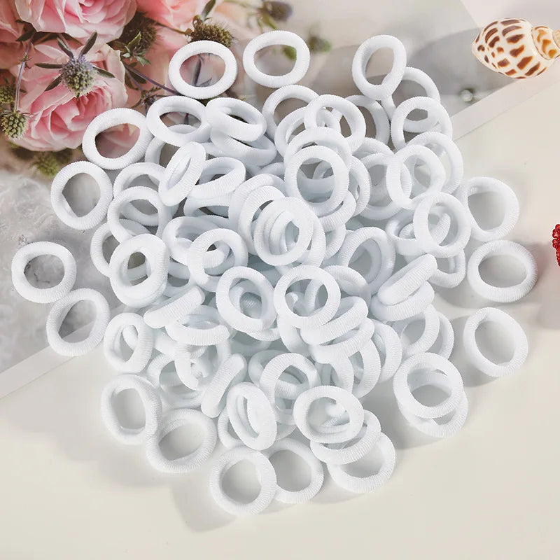 100pcs Mini Elastic Hair Ties Multicolor – Gentle & Secure Hold Elastic Hair Ties Nixie White