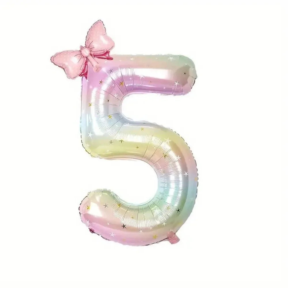 40" Colorful Gradient Number Foil Balloon with Bow – 0–9 Party Balloon Nixie 5 10inch