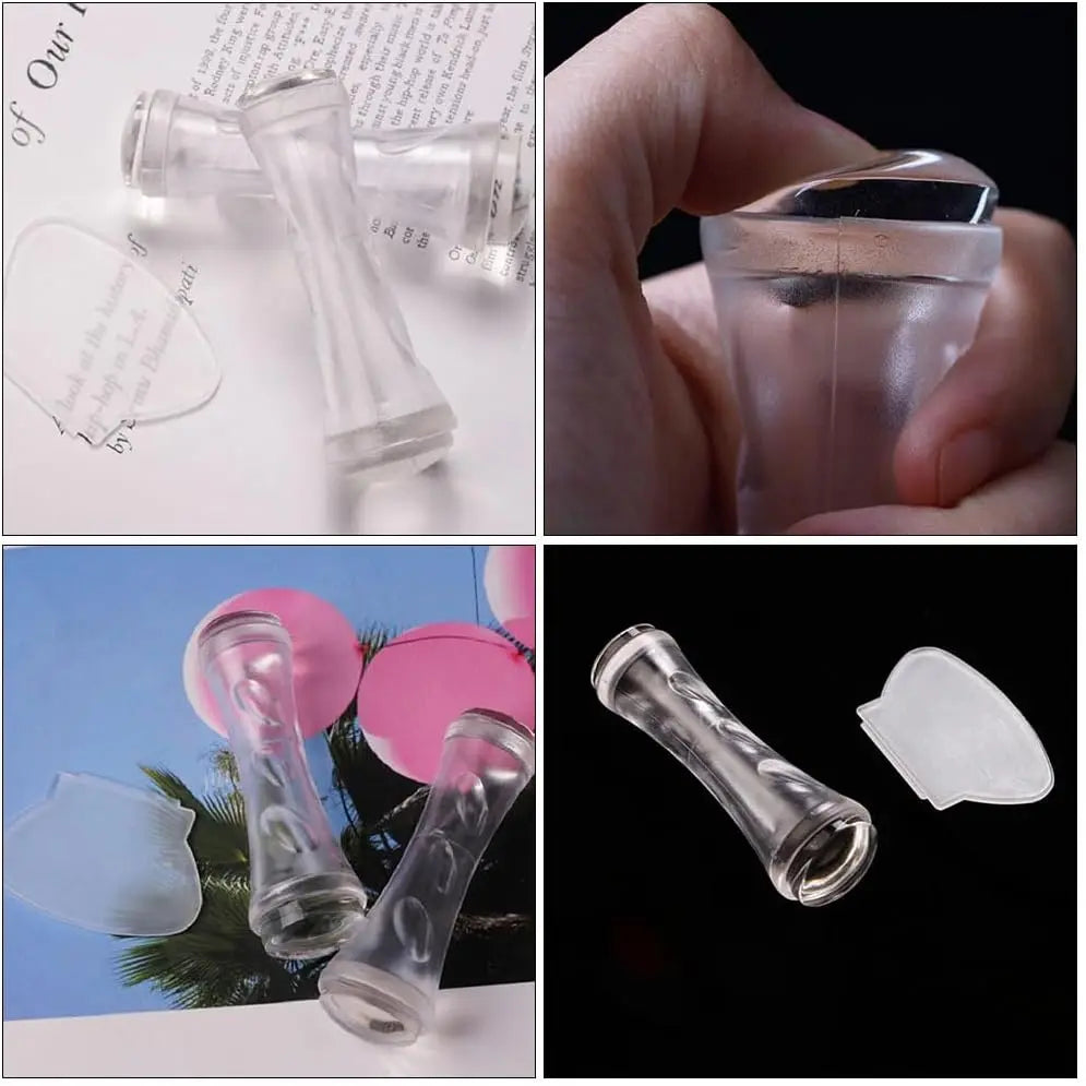 2PCS Dual-Ended Silicone Nail Stamp Set with Scraper – Clear Nail Art Stamper Nixie