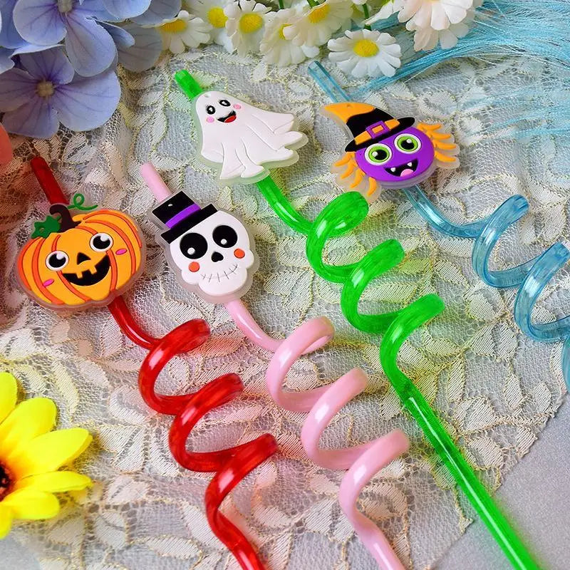 Halloween Spiral Drinking Straws – Pumpkin Ghost Toppers
