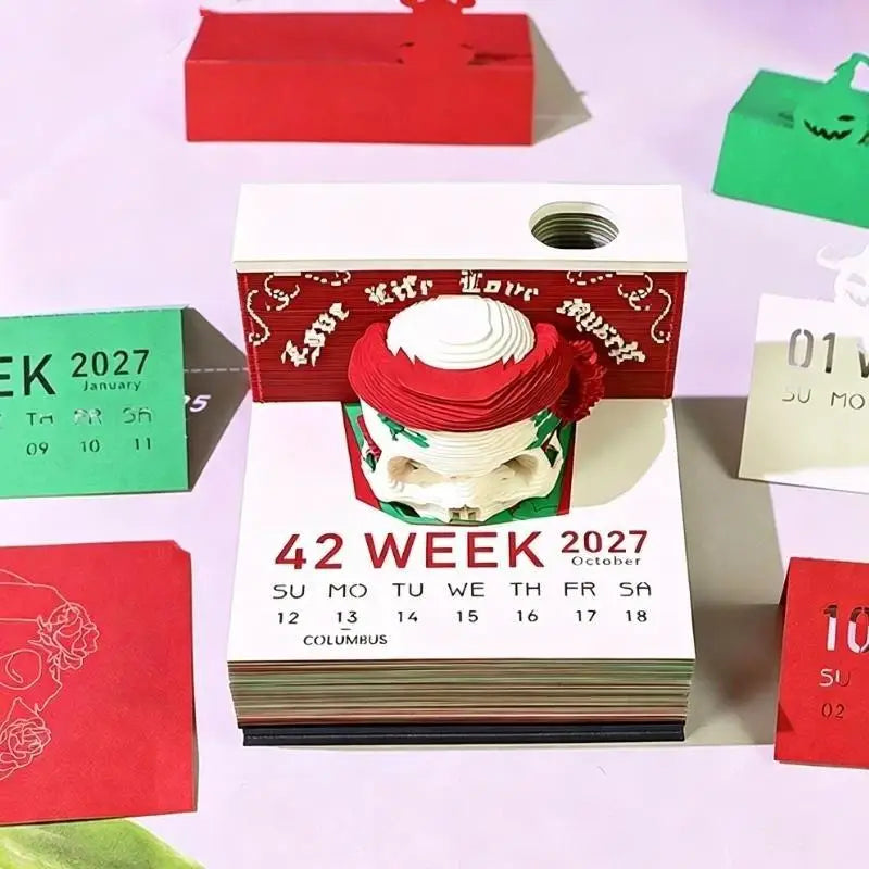 2027 Desk Calendar LED Light 3D Tear-Away Paper Carving Art