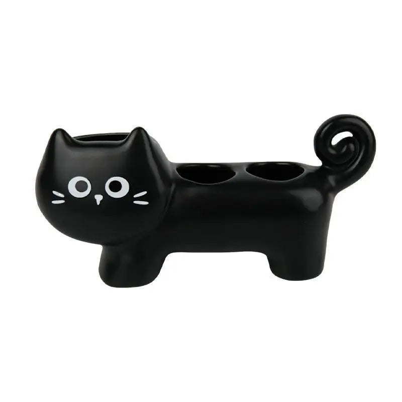Black Cat Ceramic Toothbrush Holder – 3-Slot Bathroom Organizer Toothbrush Holder Nixie