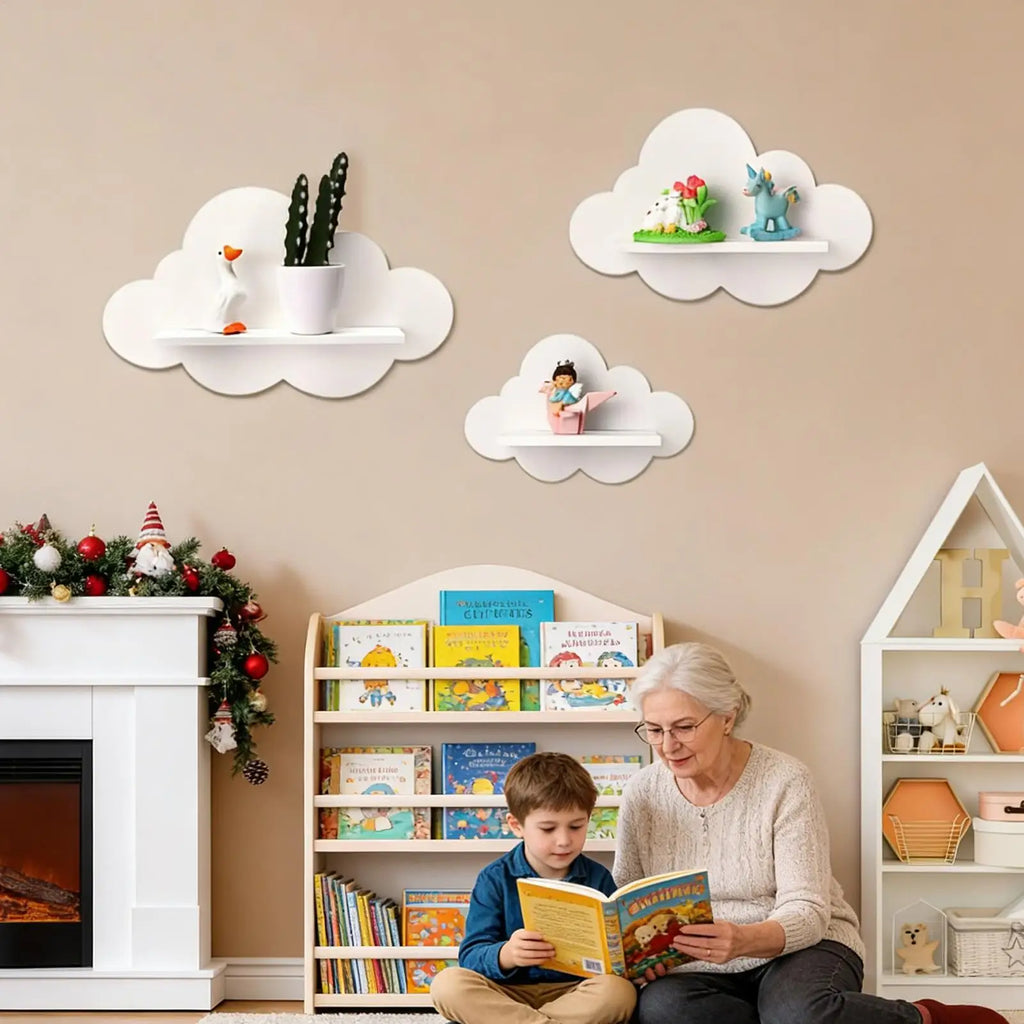 Boho Cloud Floating Wall Shelves Set of 3 – Kids Room Décor Floating Wall Shelf Nixie