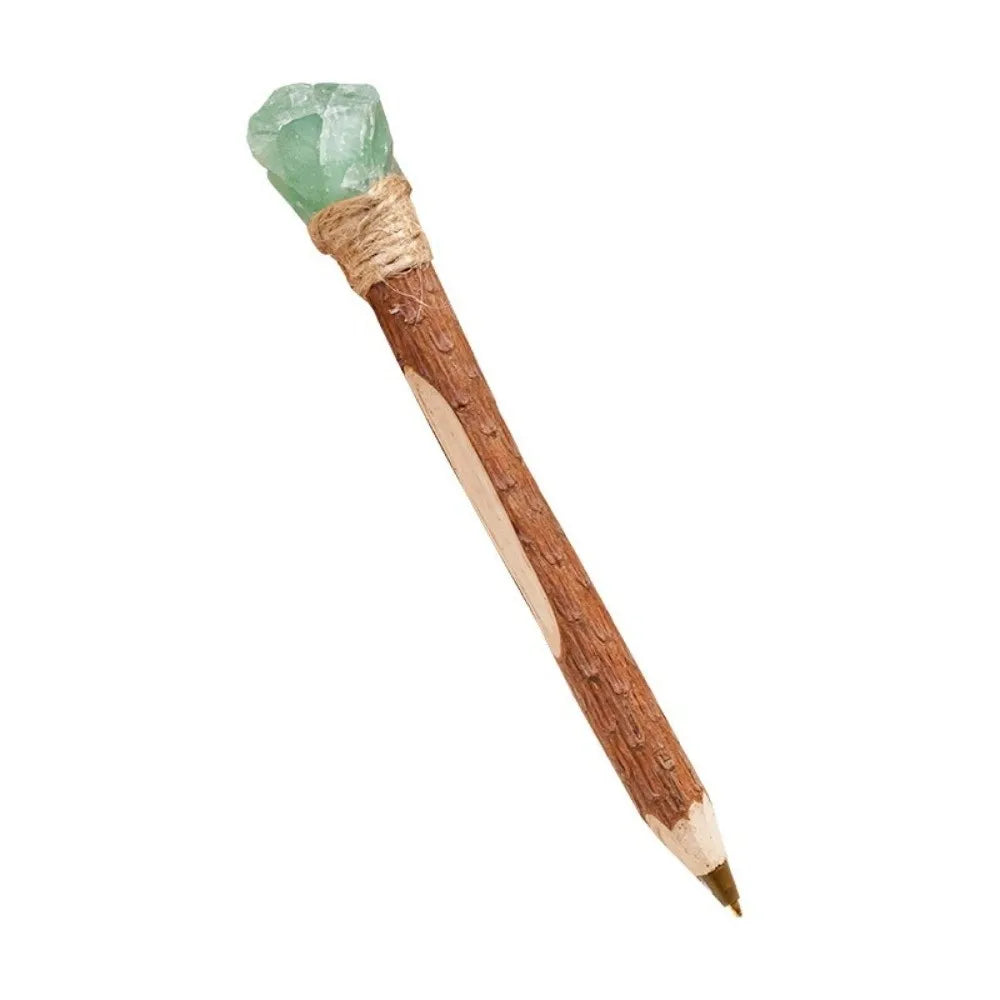 Handmade Natural Crystal Ballpoint Pen – Wooden Wand Writing Pen Crystal Wand Pen Nixie
